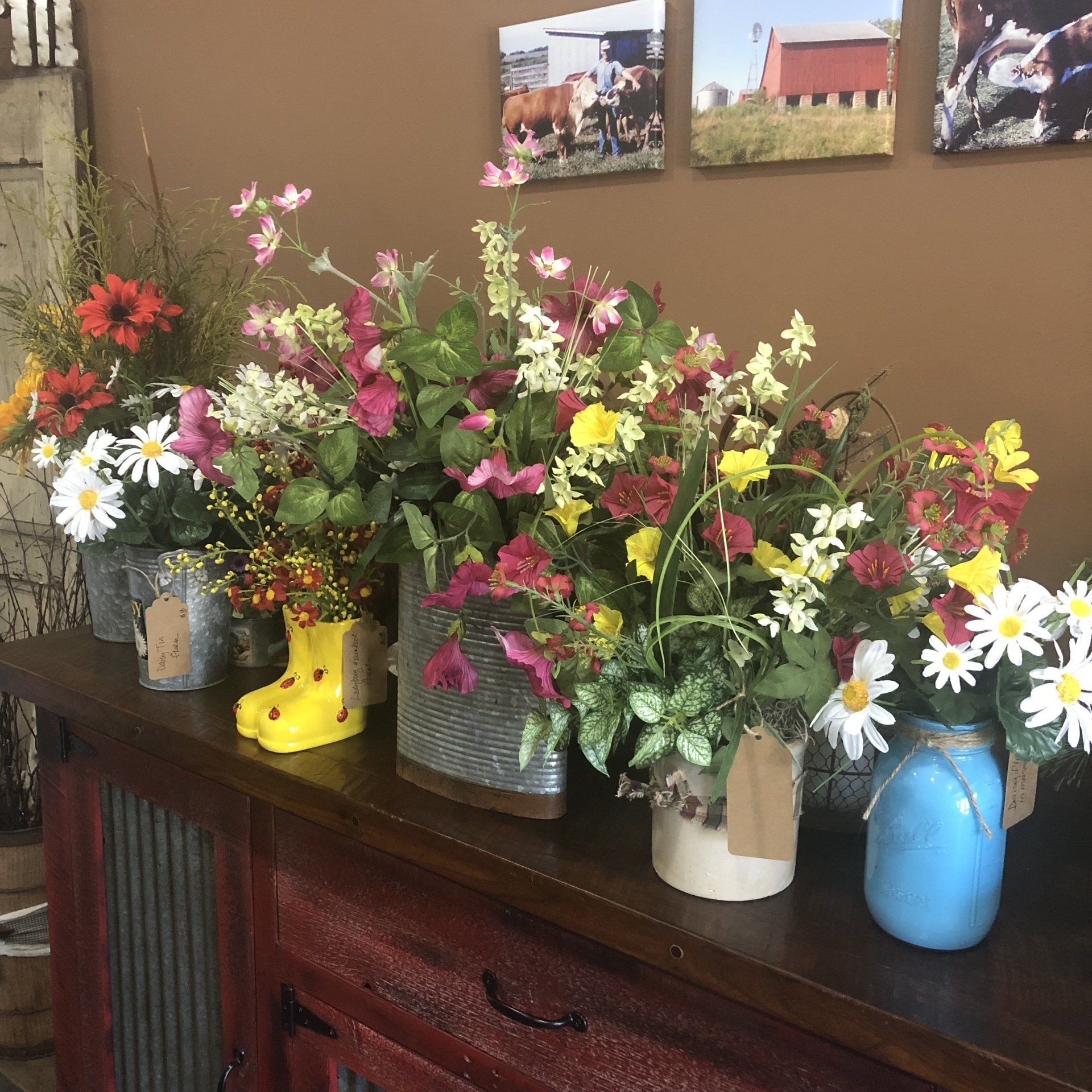 A colorful assortment of custom floral arrangements.