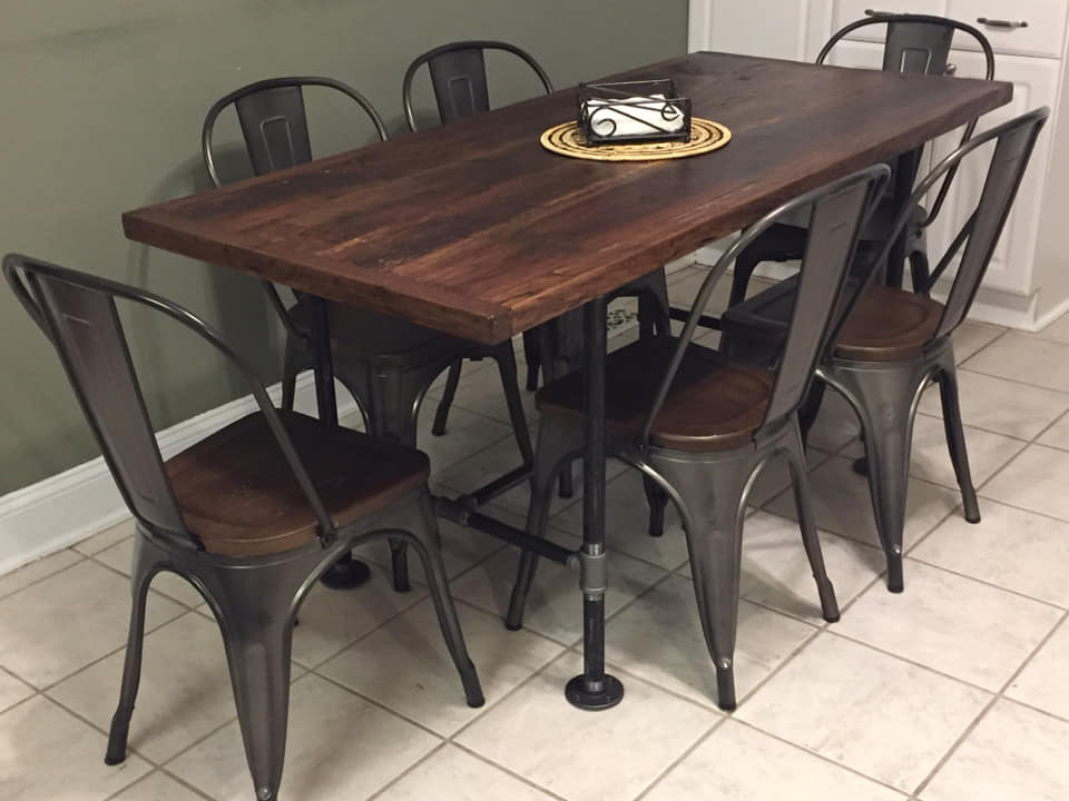 walnut top industrial dining table
