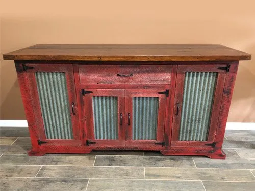 red sideboard with tin front