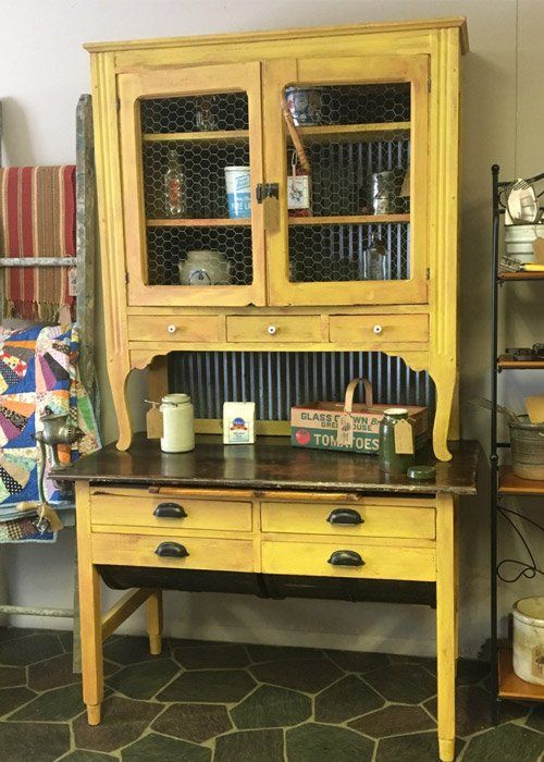 yellow hutch cabinet