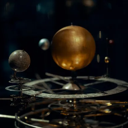 Photograph of a mechanical creation of the solar system