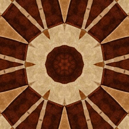 Kaleidoscope pattern of brown and beige brickwork.