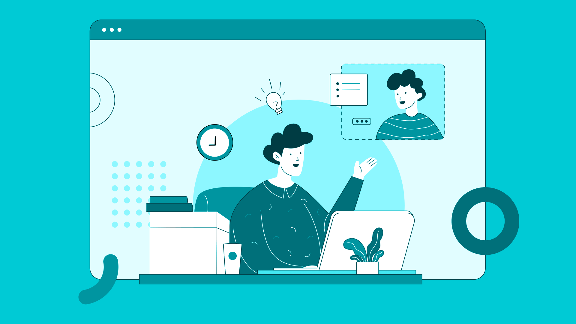ilustrative image of someone working from home, all in tones of blue
