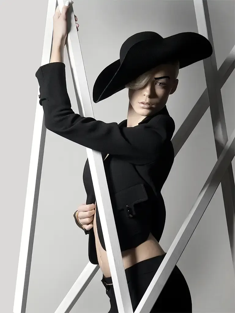 Frau im Gestänge mit Hut