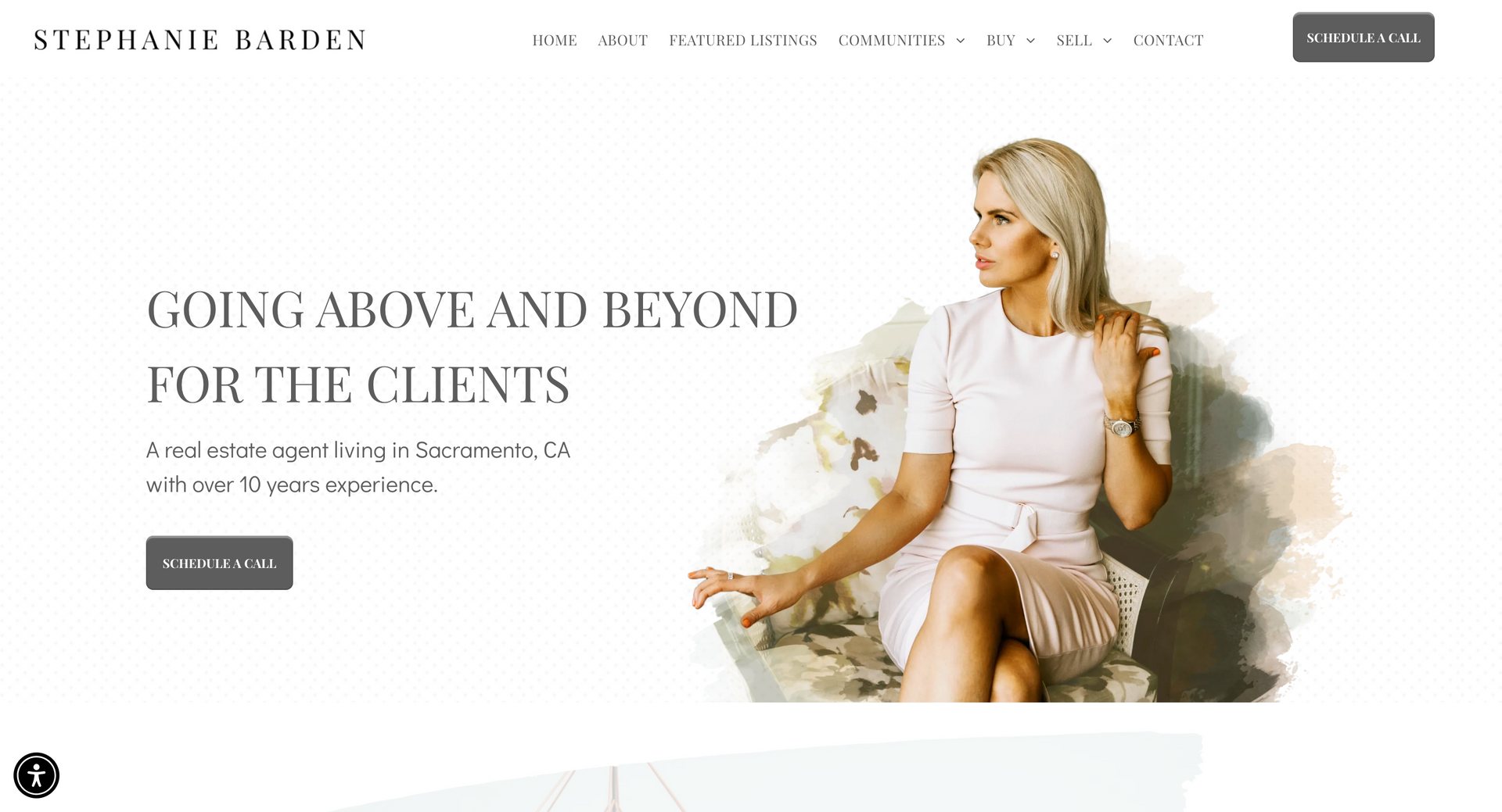 Stephanie Barden's real estate website design homepage with her photo, and client testimonial.