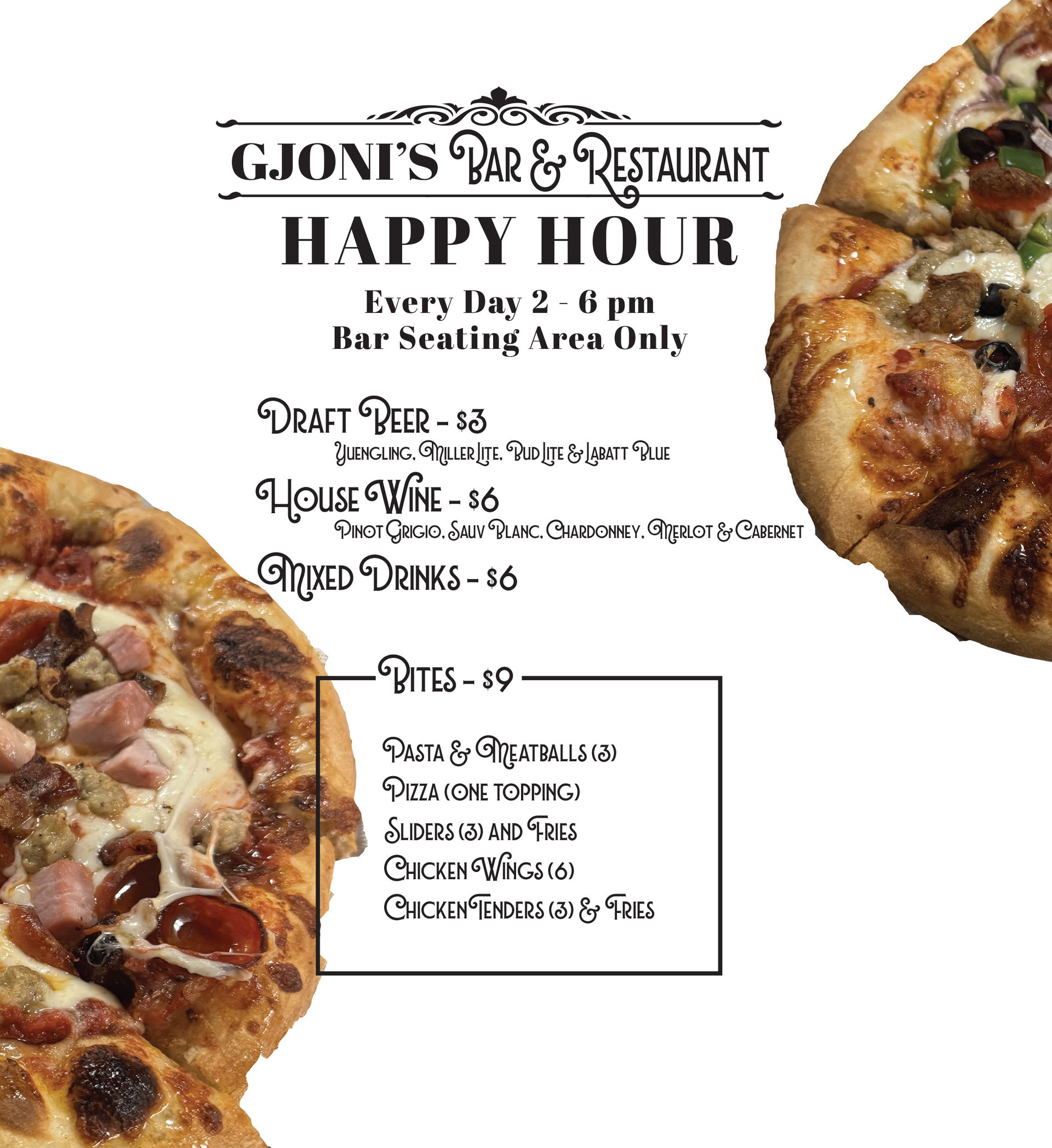 Jybons Menu Gjoni's Bar and Restaurant Home Page