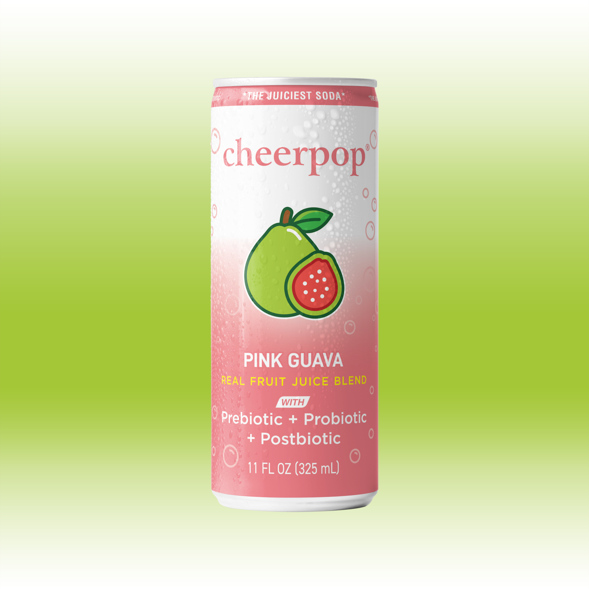 cheerpop® Pink Guava sparkling fruit soda can with real fruit juice and postbiotics