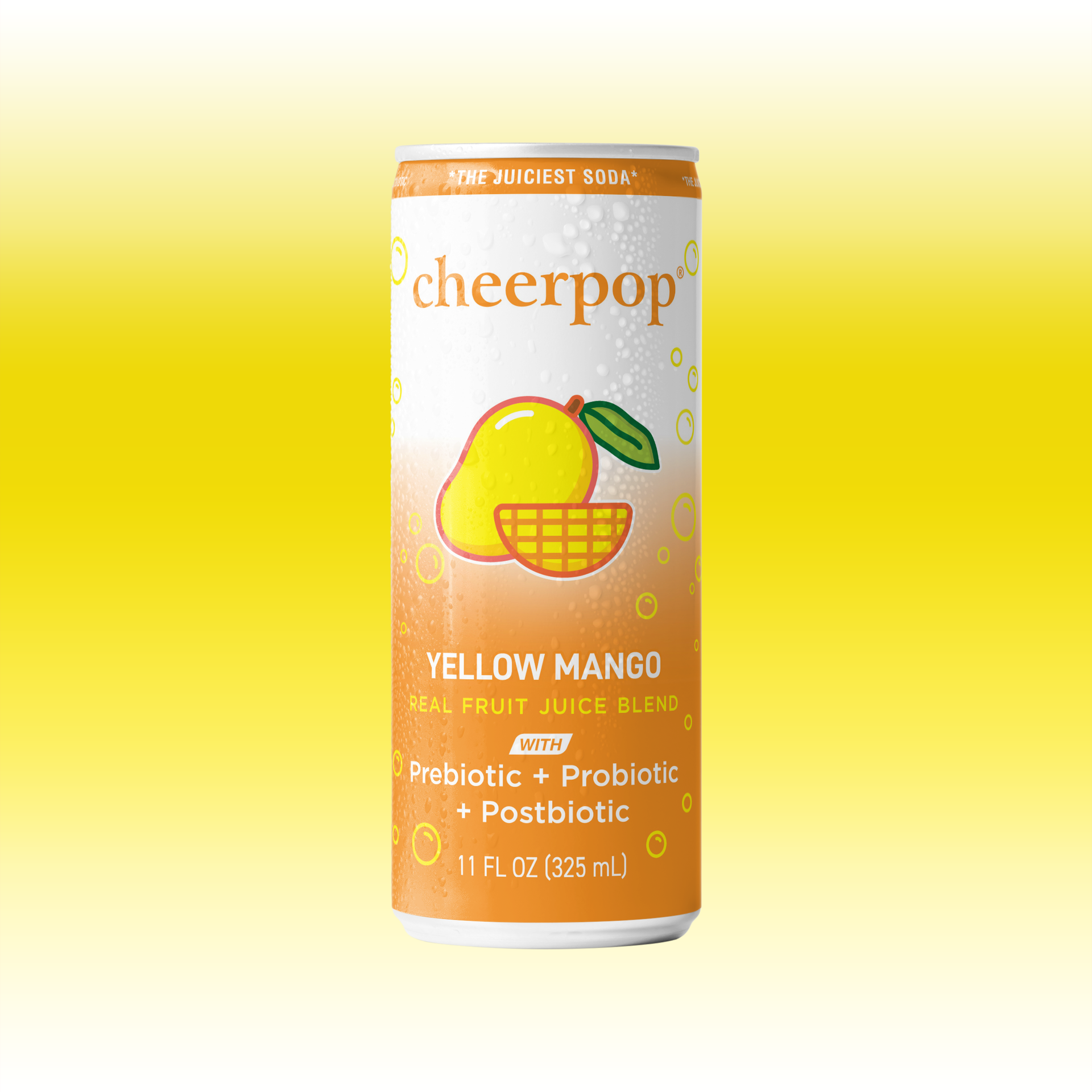 cheerpop® Yellow Mango sparkling fruit soda can with real fruit juice blend