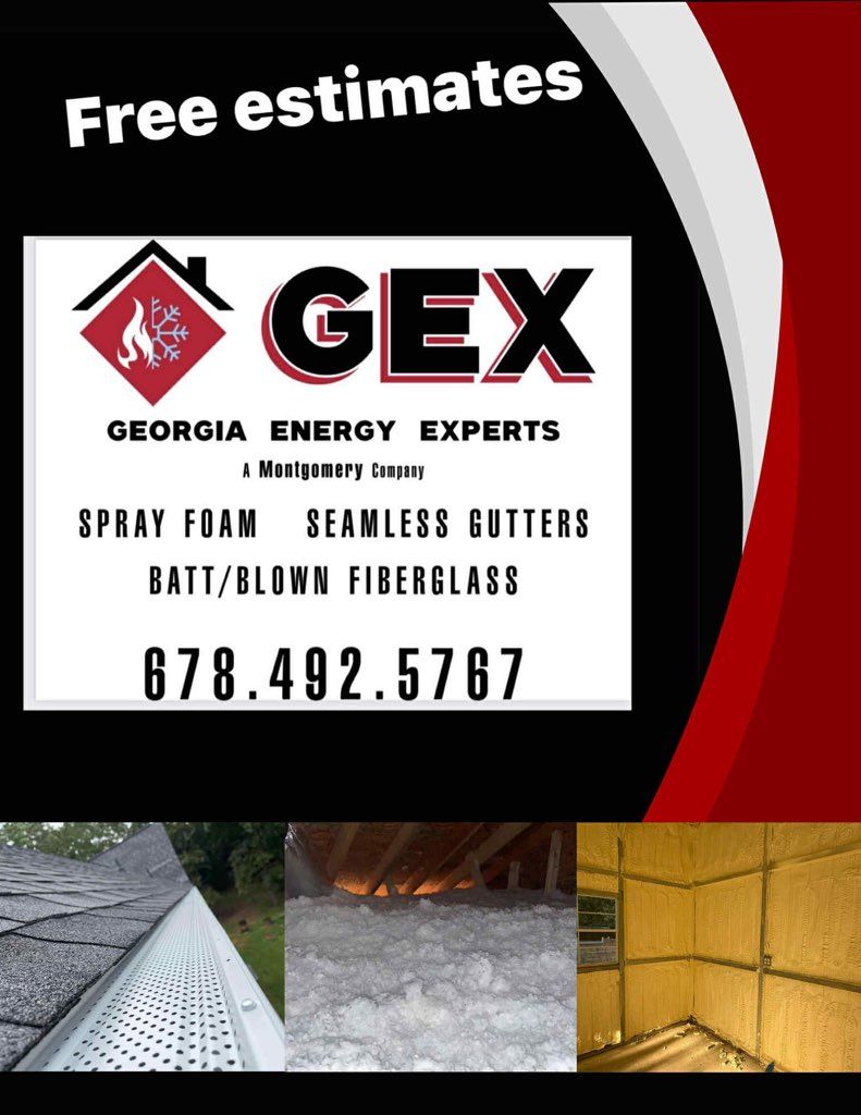 Advertisement for Georgia Energy Experts: Spray foam, gutters, fiberglass services. Includes phone number and free estimates.