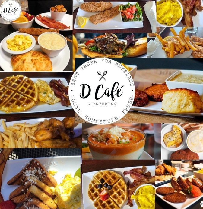 A collage of different types of food from d cafe