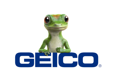 A geico logo with a lizard on it