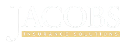 The logo for jacobs insurance solutions is white and gold.