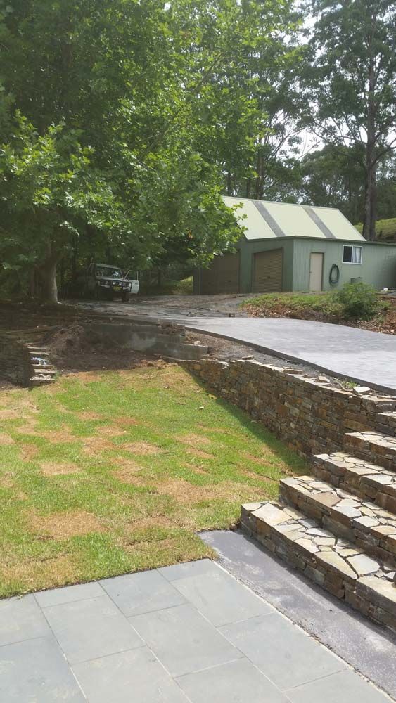 Grass Lawn and Rock Stairs and Wall — Wallaroo Landscapes In Nowra, NSW