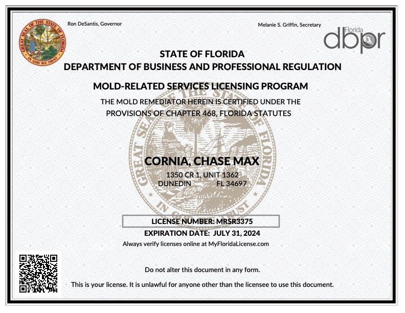 a state of florida department of business and professional regulation mold-related services licensing program