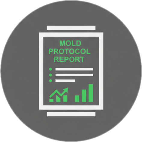 Mold Masters professional surface swab sample icons for laboratory analysis and post-remediation verification, illustrating the scientific process of testing visible mold on home surfaces.