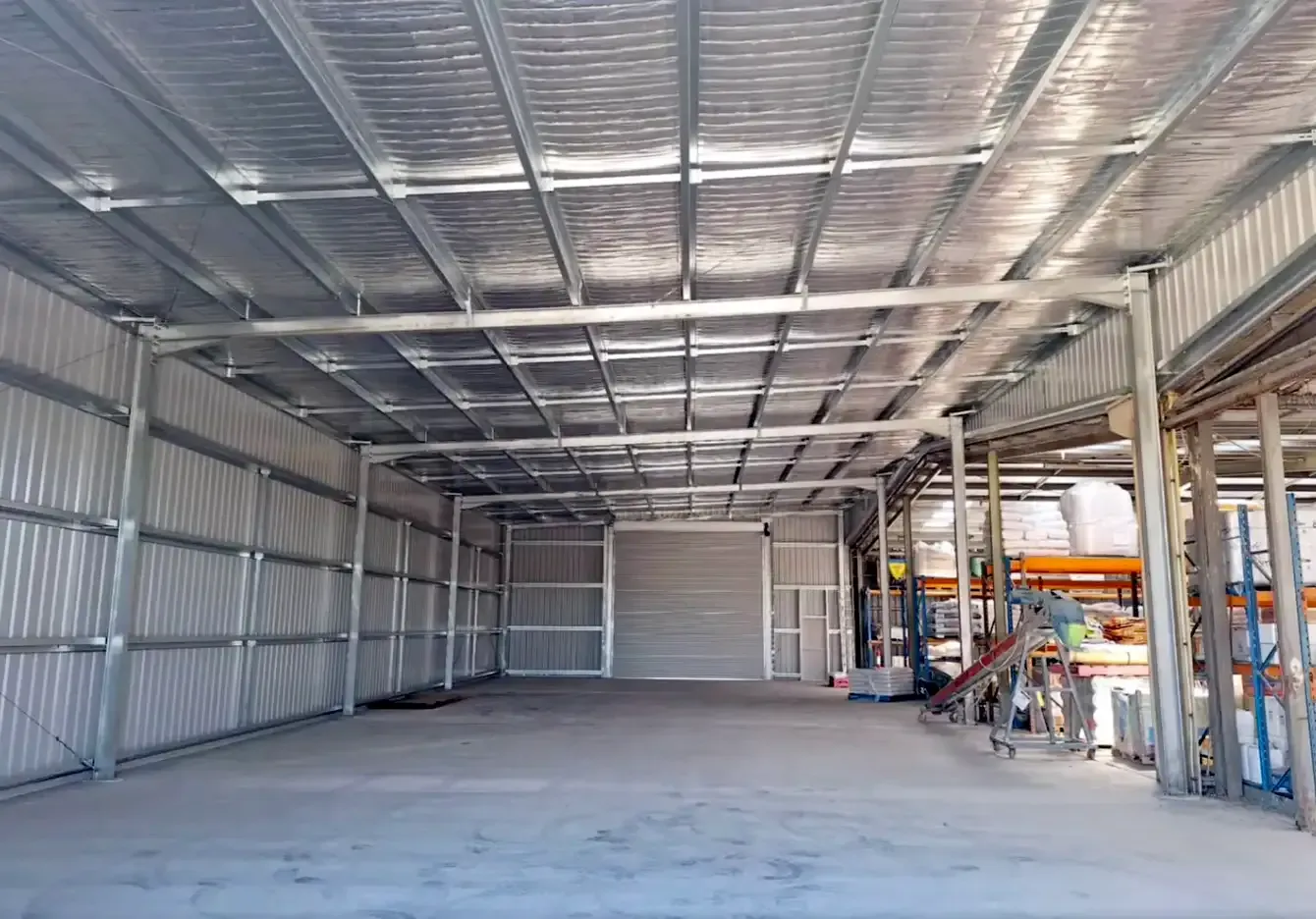Interior of steel warehouse extension completed by Parham Construction in Mount Gambier