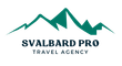 A logo for svalbard pro travel agency with a mountain in the background