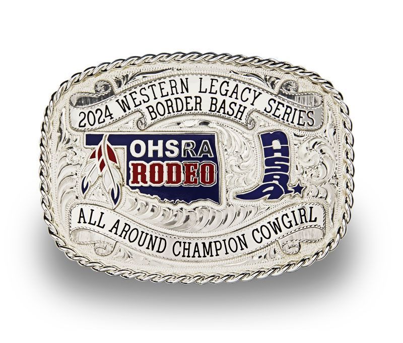 Oklahoma High School Rodeo Champion Cowgirl Trophy Buckle