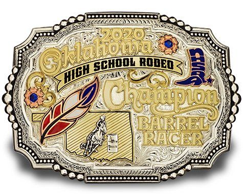 Oklahoma High School Rodeo OHSRA Barrel Racing Champion NHSRA Trophy Award Buckle