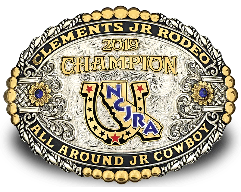 NCJRA Clements JR Rodeo Champion All Around Cowboy Trophy Buckle