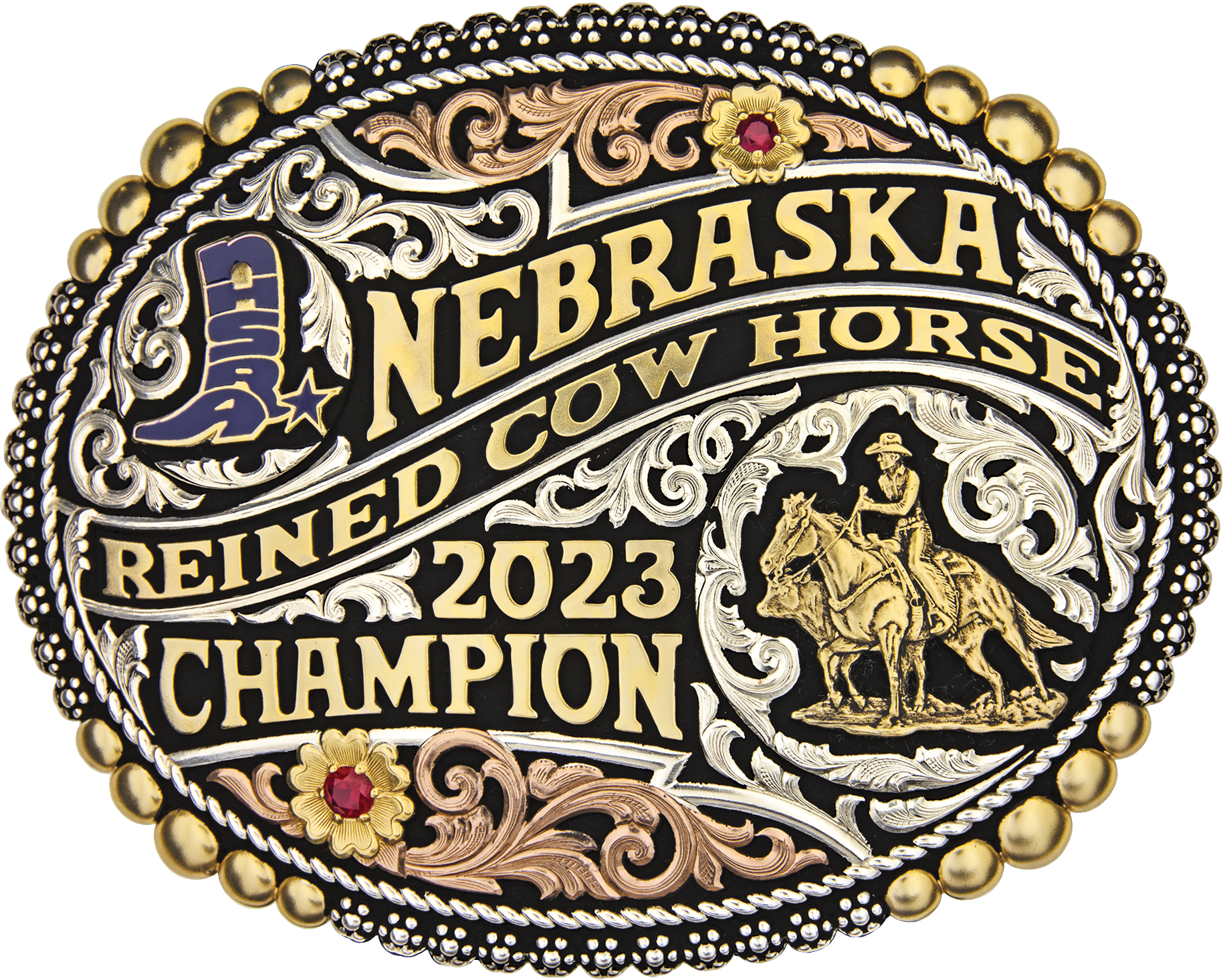 Nebraska high school rodeo reined cow horse NHSRA award buckle