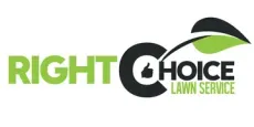 Right Choice Lawn Service logo with green and black text and a leaf swoosh