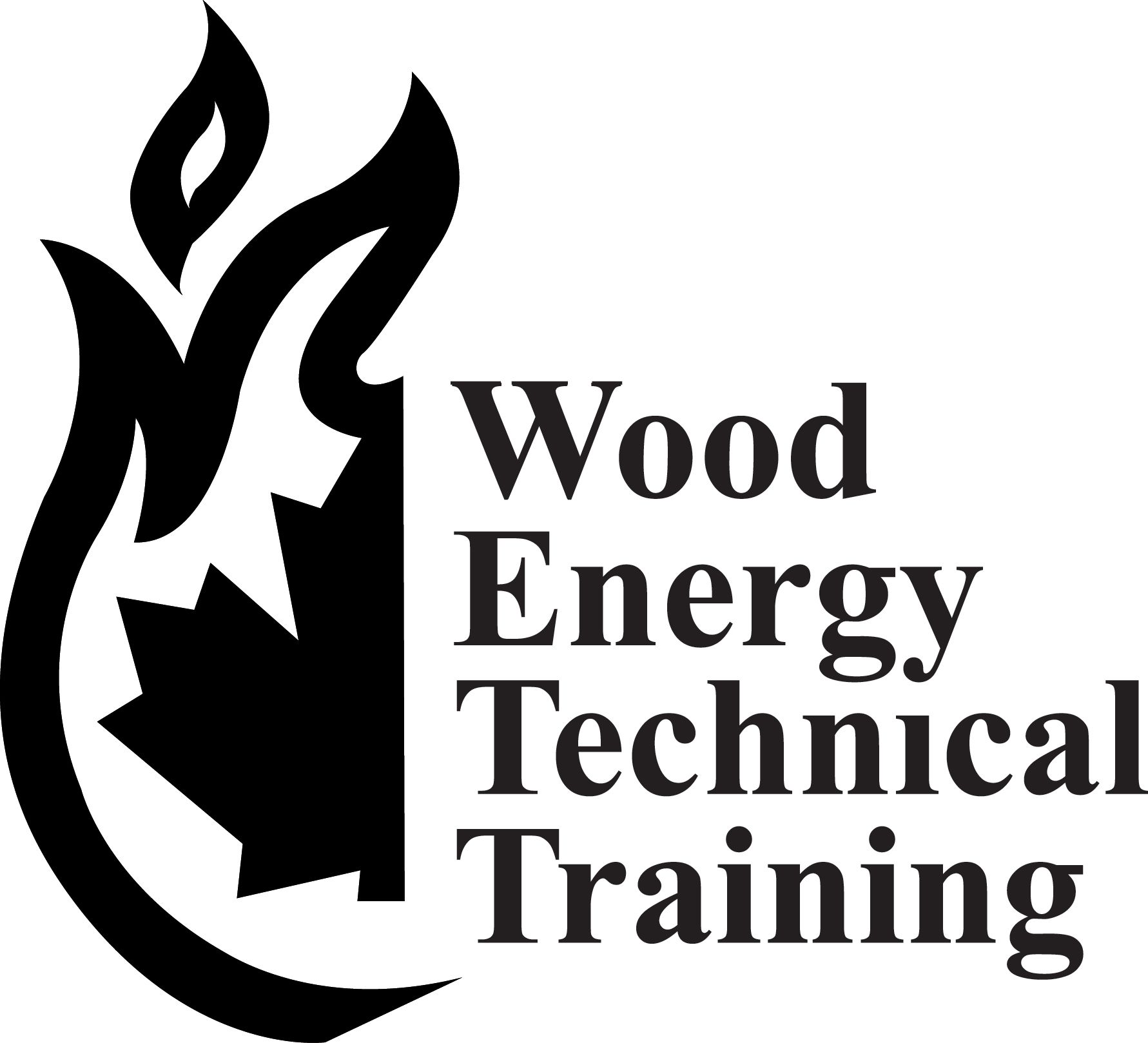 A black and white logo for wood energy technical training
