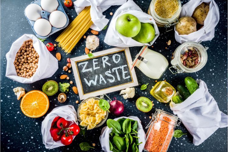 reduce food waste banner with food surrounding it