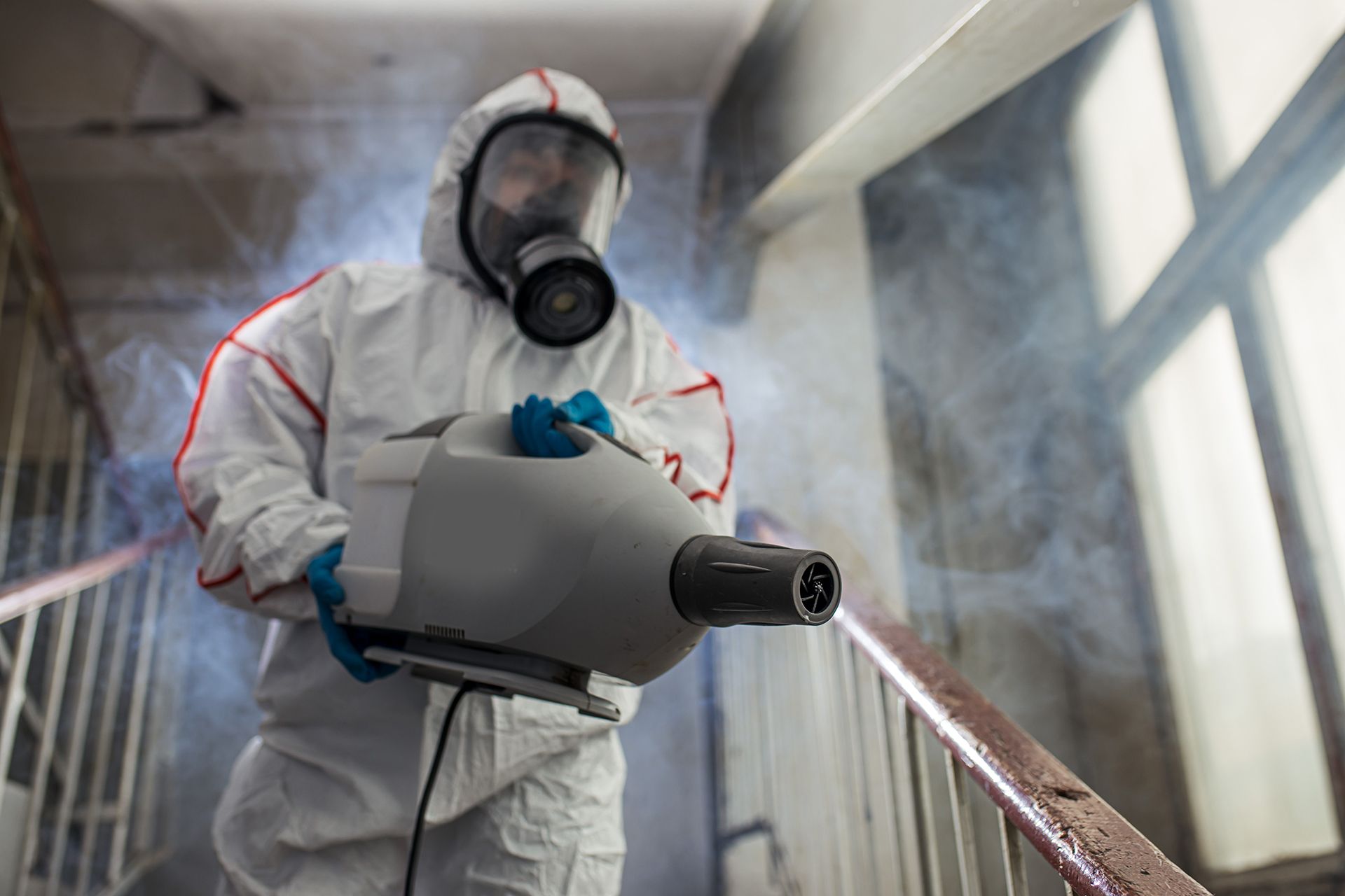 Disinfector Wearing Protective Suit