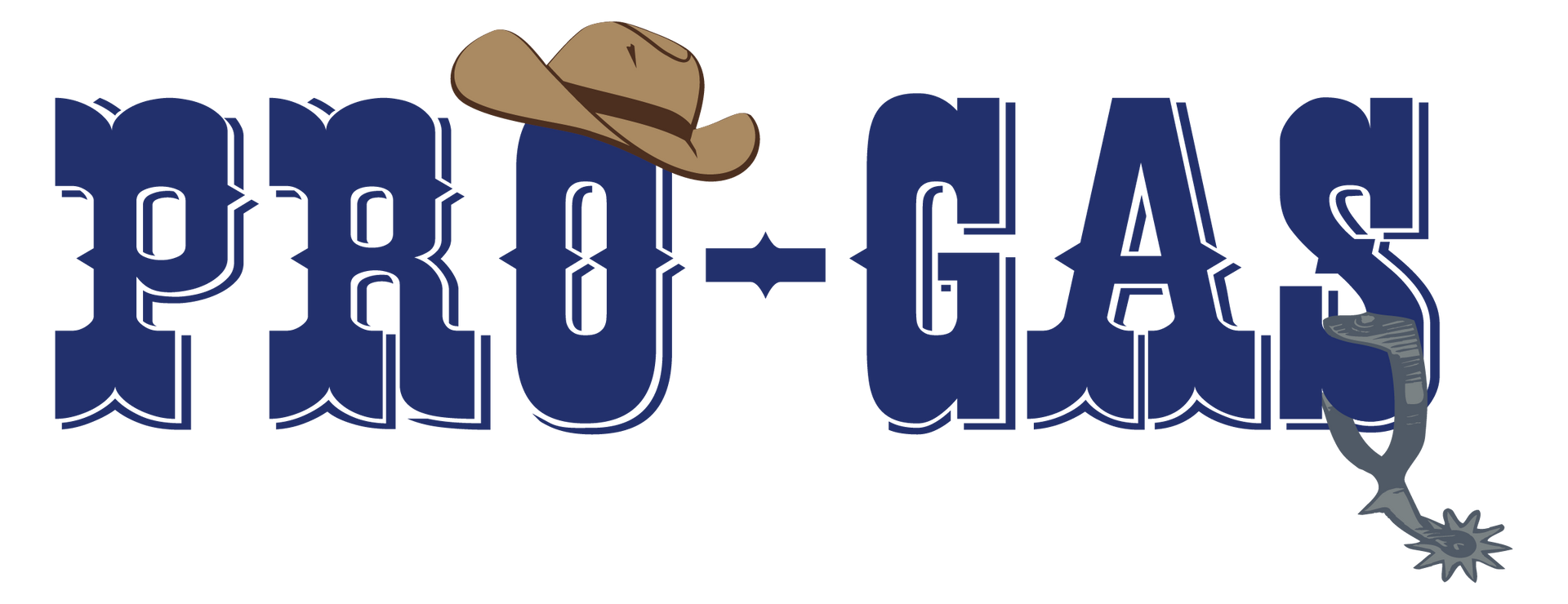 Pro-Gas logo with blue text, cowboy hat, and spur.