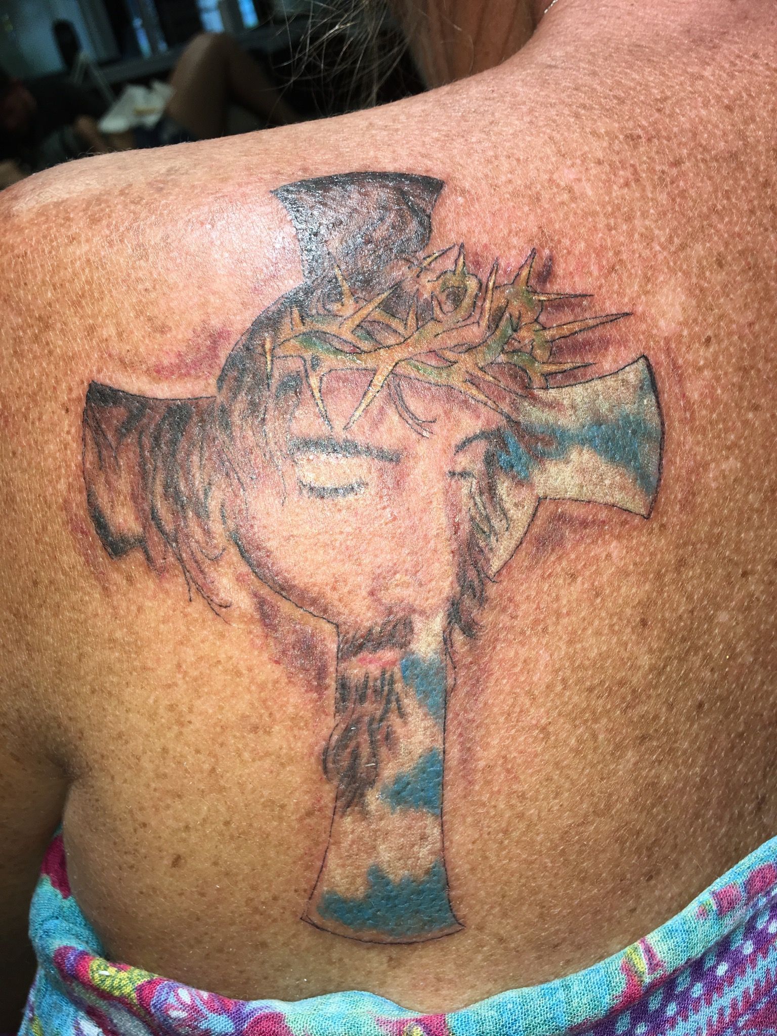 A face of jesus as a tattoo