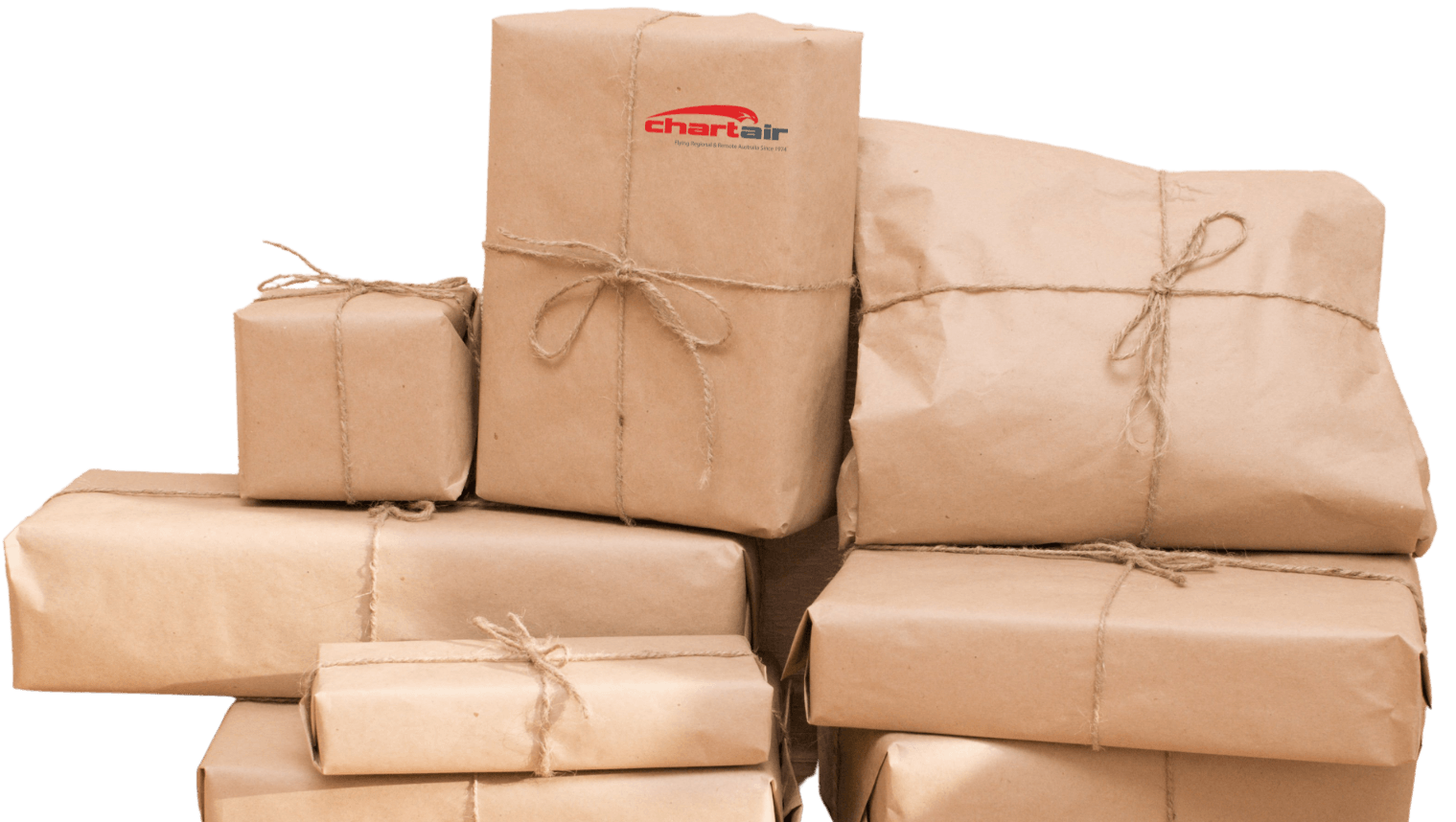 Freight and parcels covered in craft paper with Chartair logo