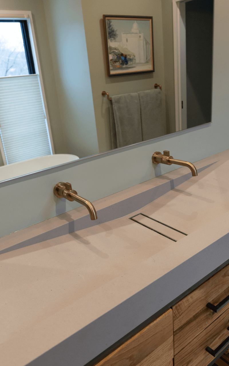 custom made integrated sink Raw Concrete Caesarstone  Mitre edge