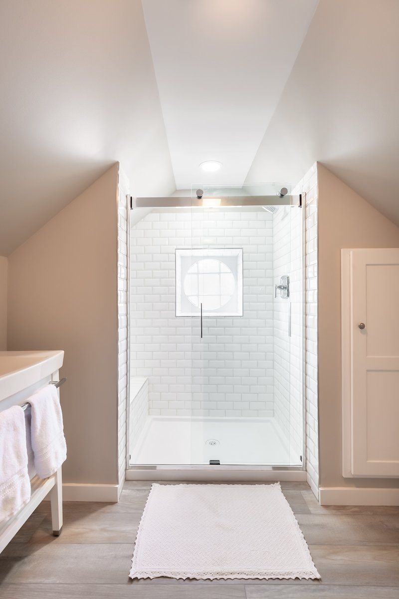 3x6 White Glossy Beveled Tile Shower