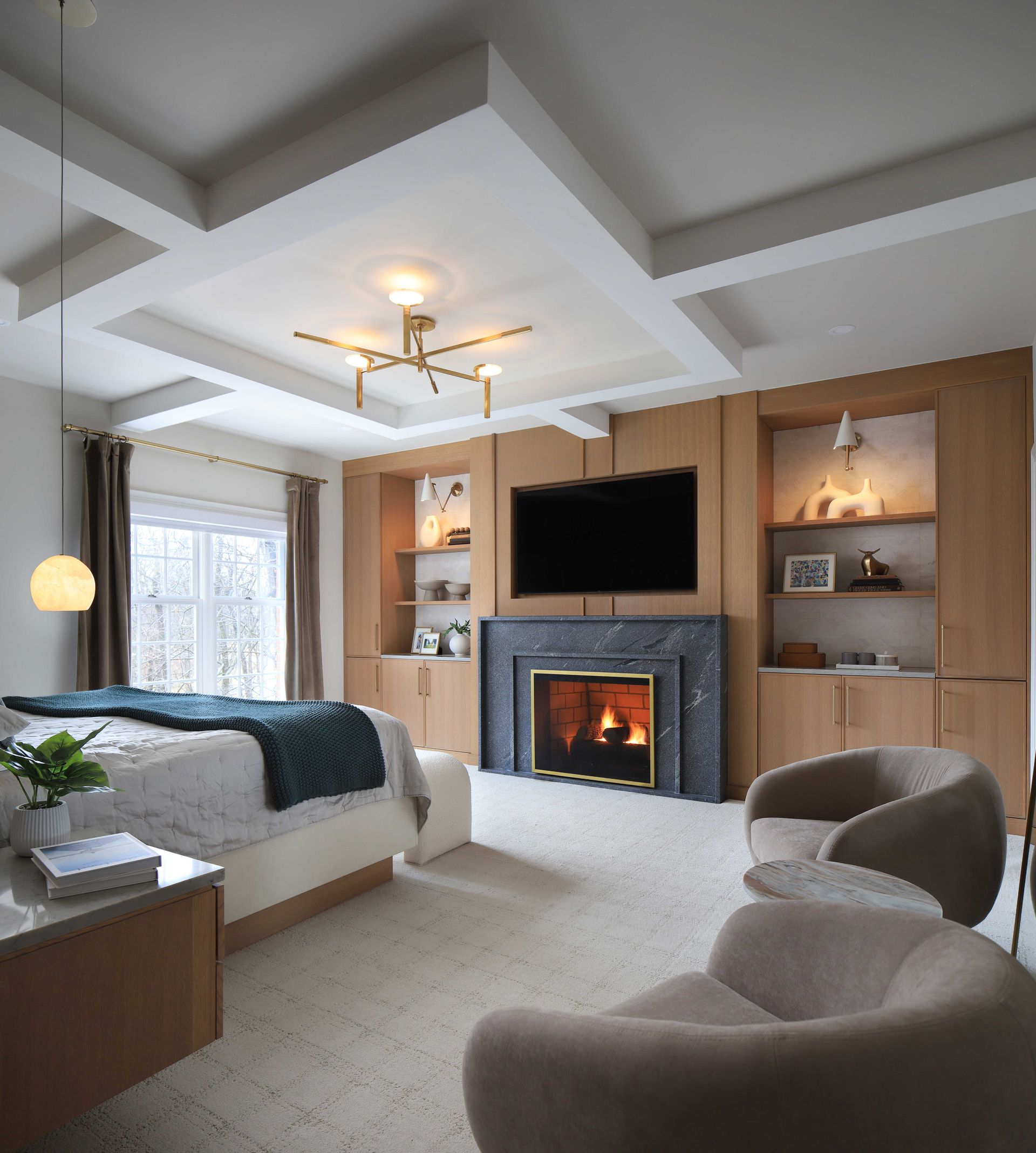 Silver Grey Honed Granite Fireplace