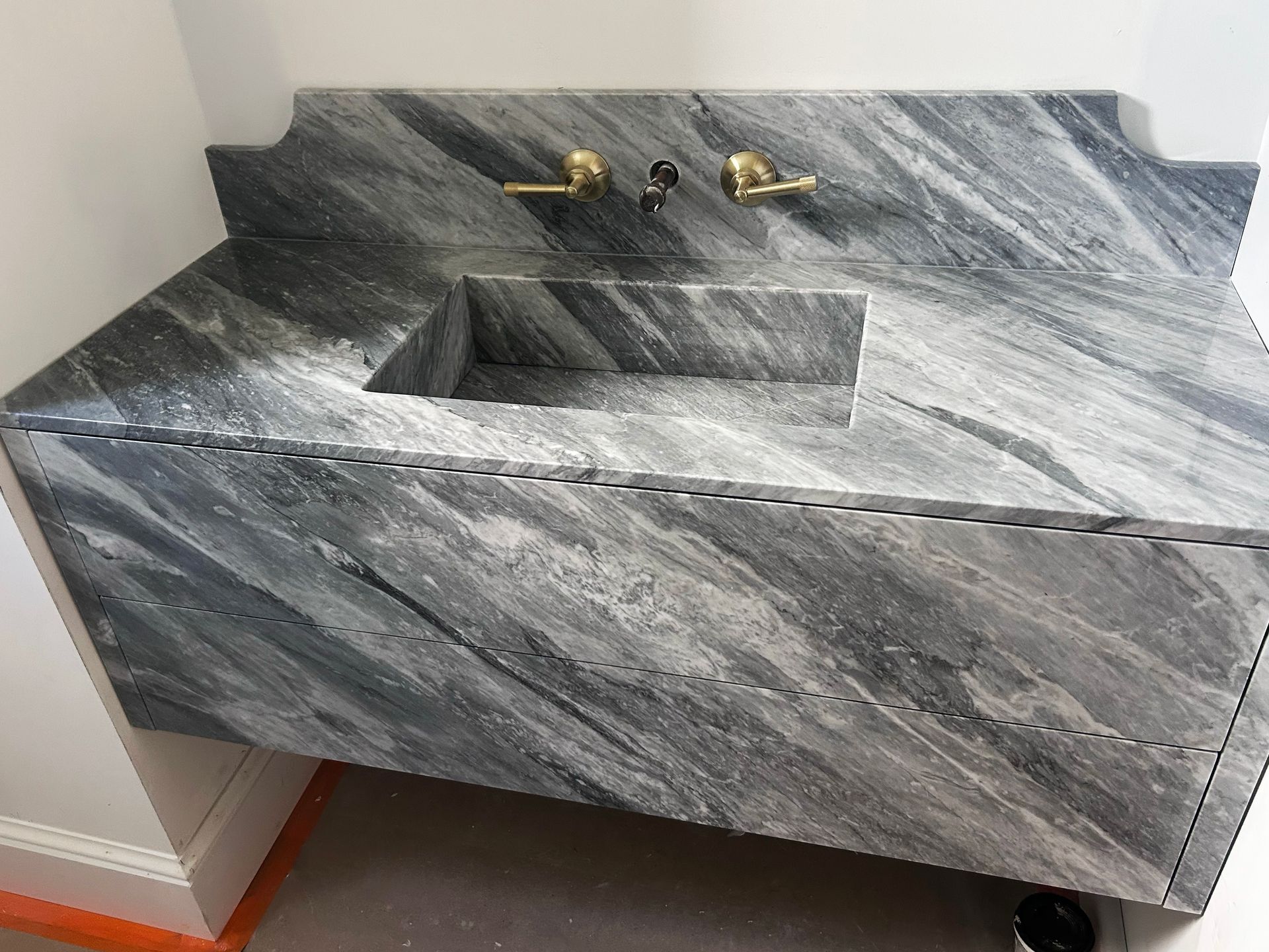 Bardiglio Marble Vanity Top and Drawer Fronts