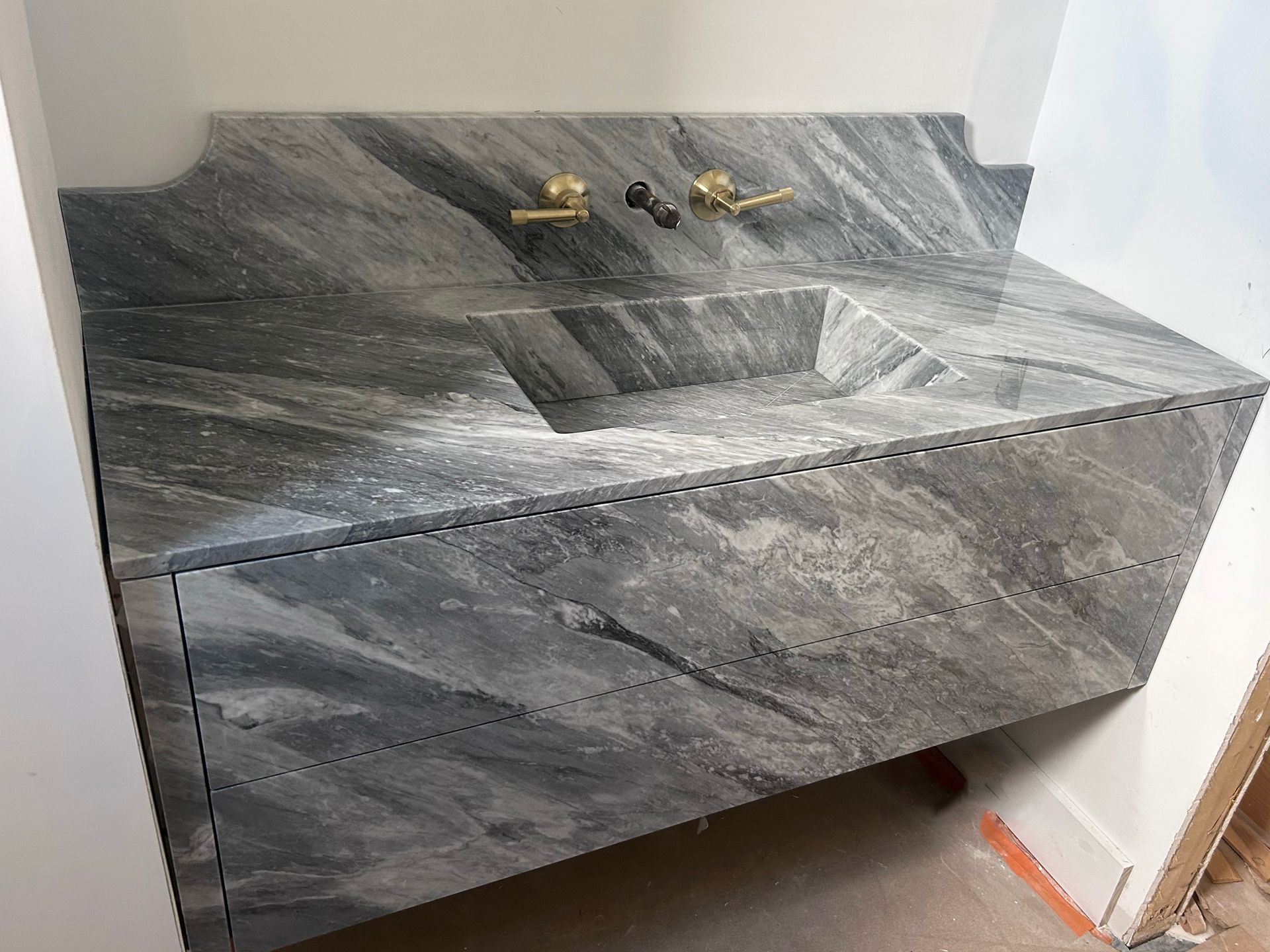 Bardiglio Marble Vanity Top and Drawer Fronts