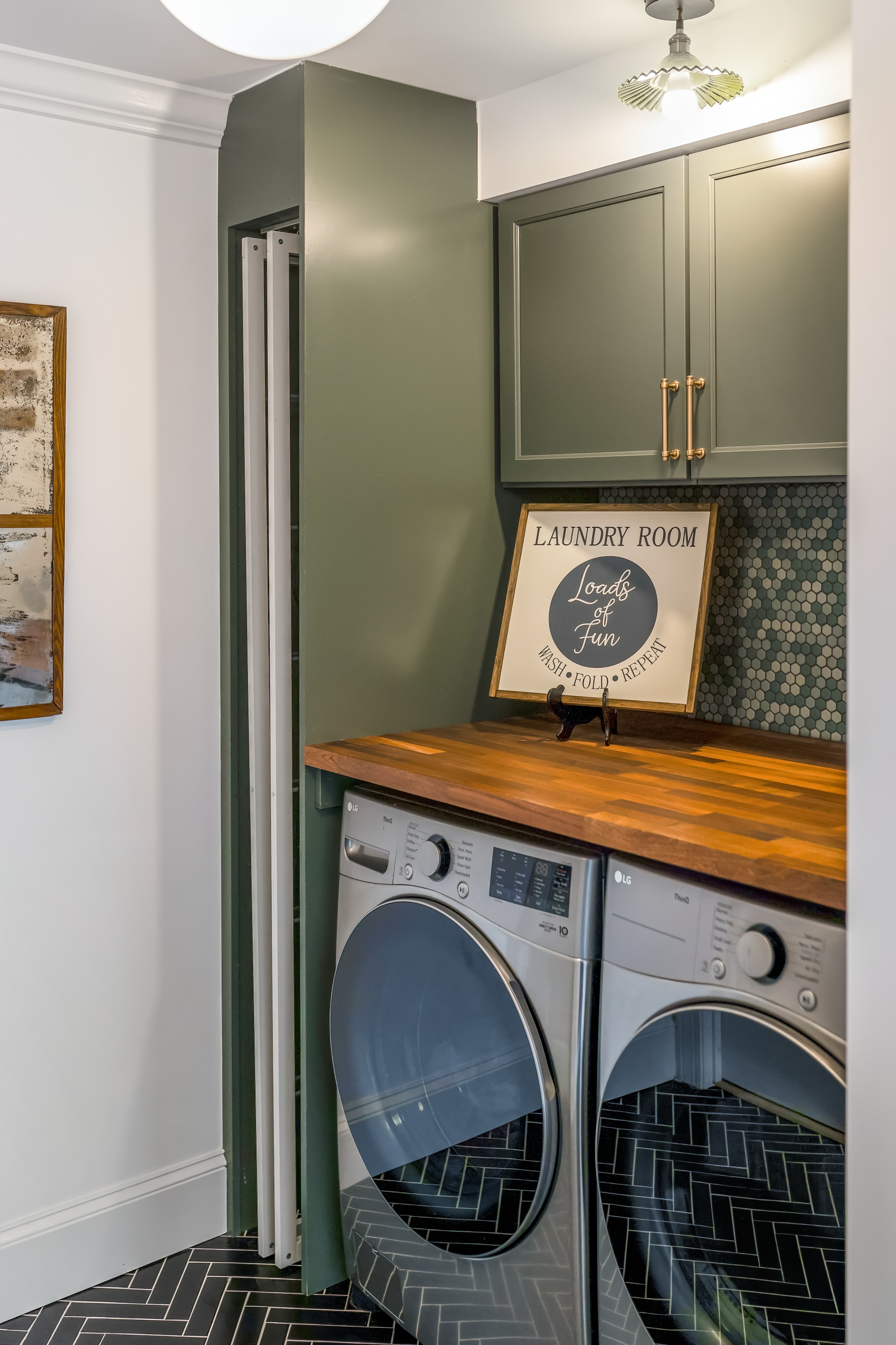 Waypoint Painted Sage Cabinets