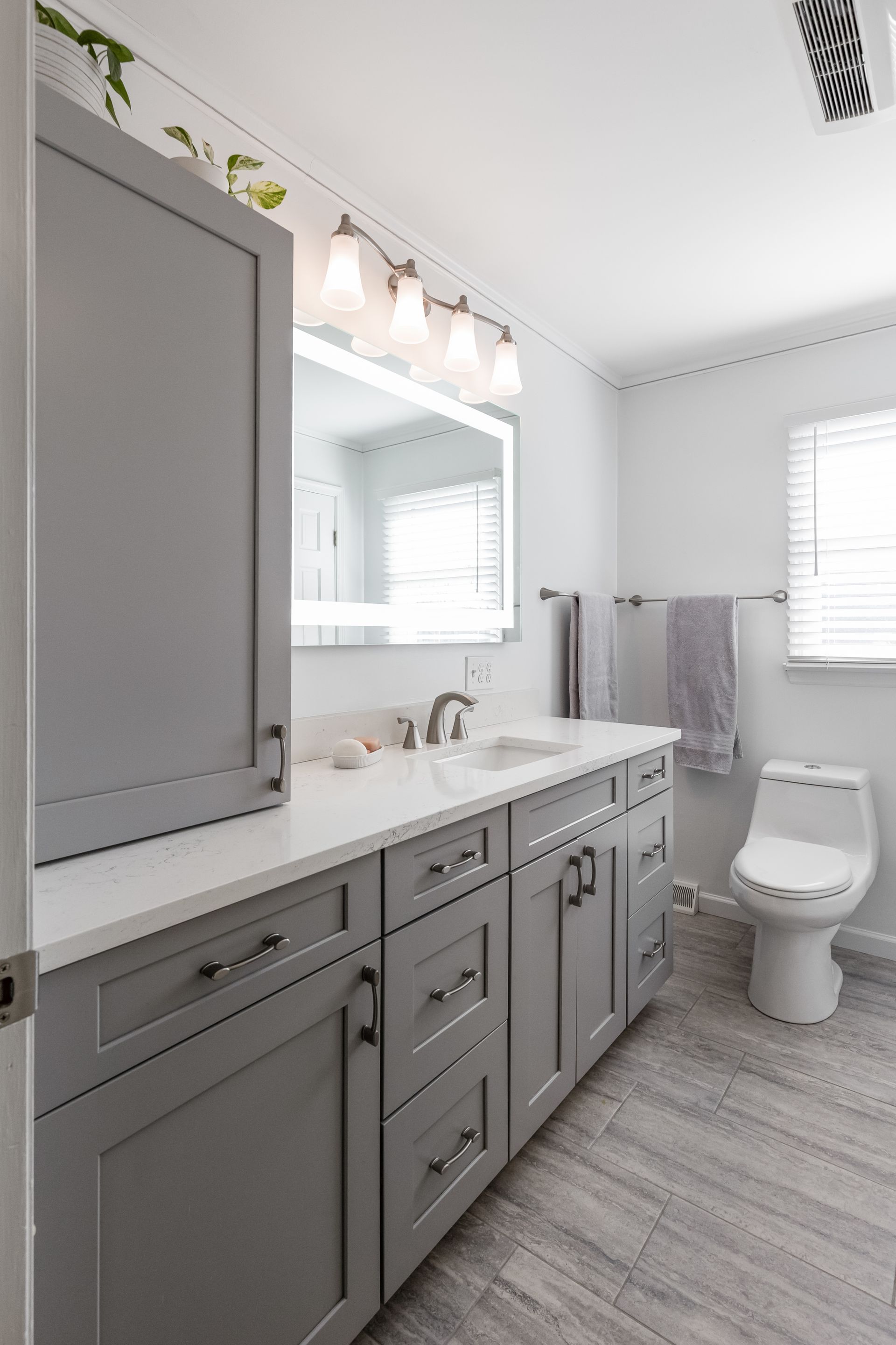 Carrara Marmi Q Quartz Vanity Top and Waypoint Vanity Cabinet