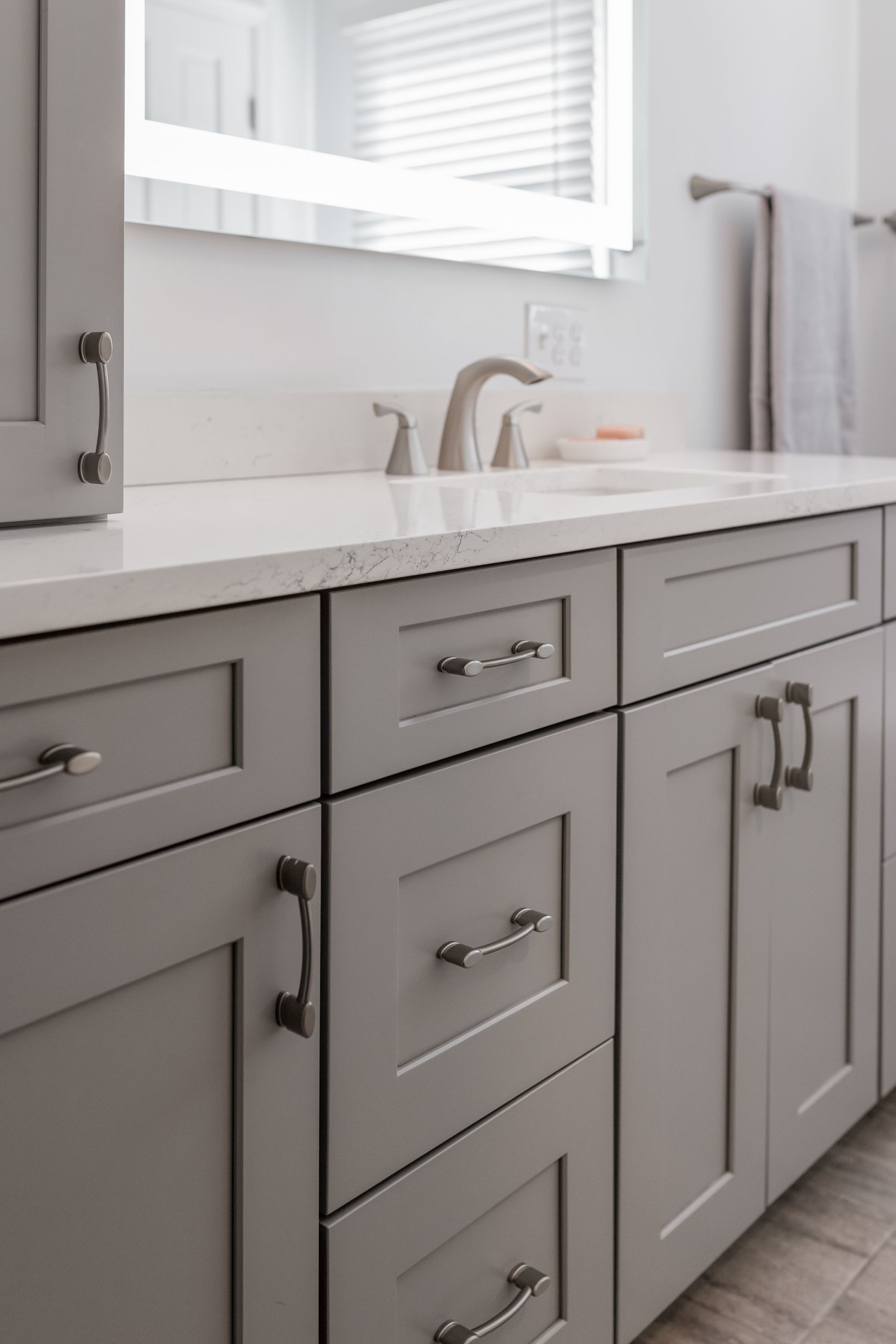 Carrara Marmi Q Quartz Vanity Top and Waypoint Vanity Cabinet