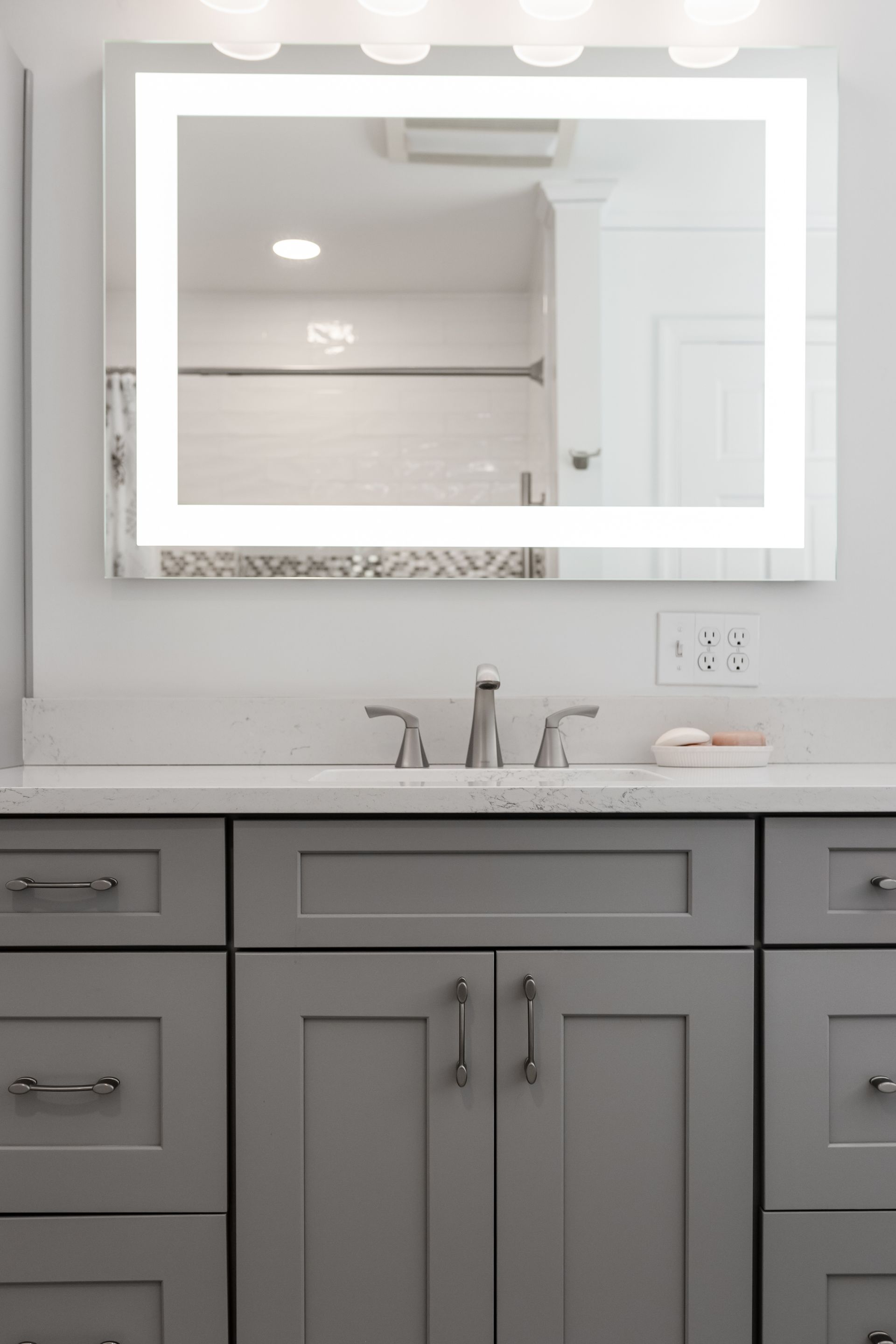Carrara Marmi Q Quartz Vanity Top and Waypoint Vanity Cabinet