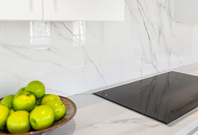 Statuario Michelangelo Porcelain countertops highback splash