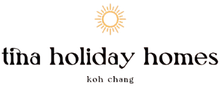 The logo for tina holiday homes koh chang has a sun on it.