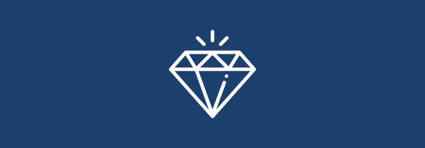 Um ícone de diamante branco em um fundo azul.