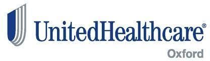 The logo for united healthcare oxford is blue and white.