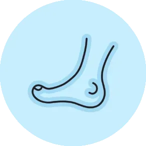 A line drawing of a foot on a blue background.