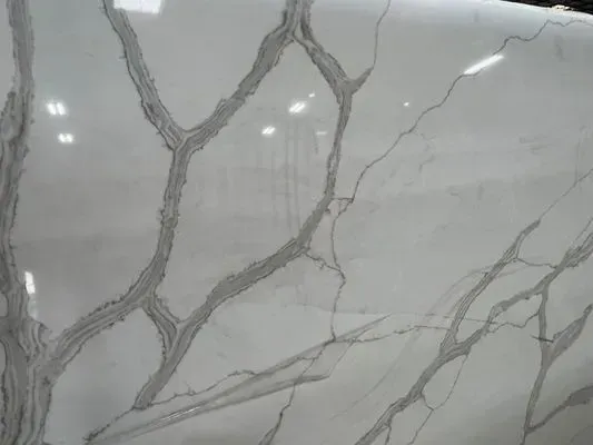 White surface with gray veining resembling tree branches.