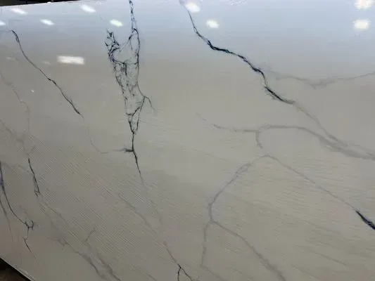 White marble slab with gray veining.