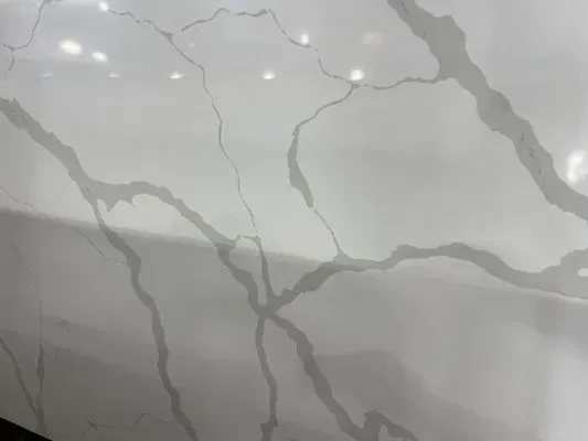 White surface with gray veining resembling marble or quartz.