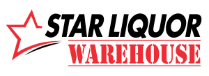 A liquor logo with a red star on a white background